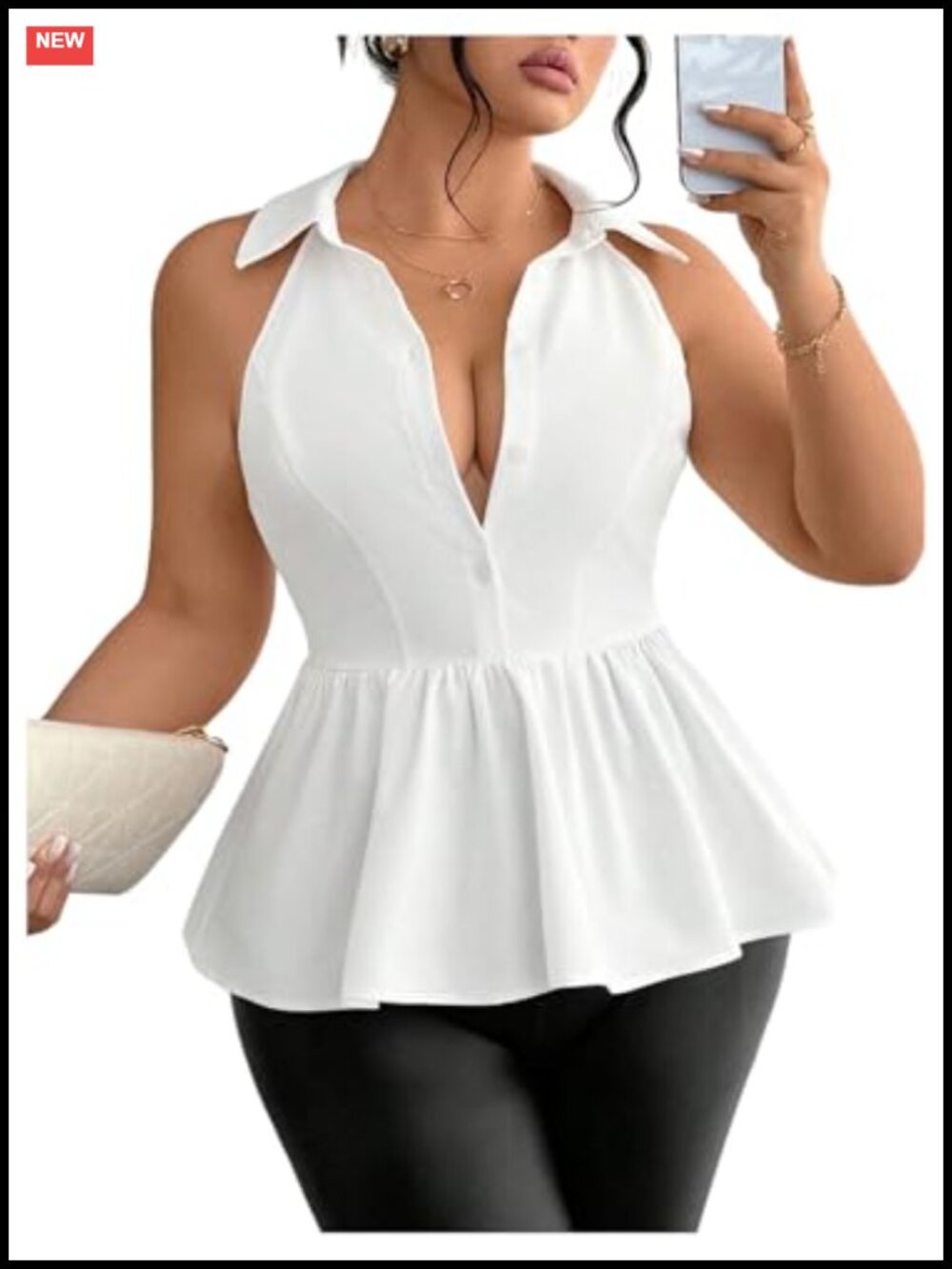 Plus Size Sleeveless Peplum Blouse with Ruffle Hem - Elegant Office Top